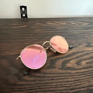 Ray-Ban Gold Round Frame Sunglasses with Pink Lenses